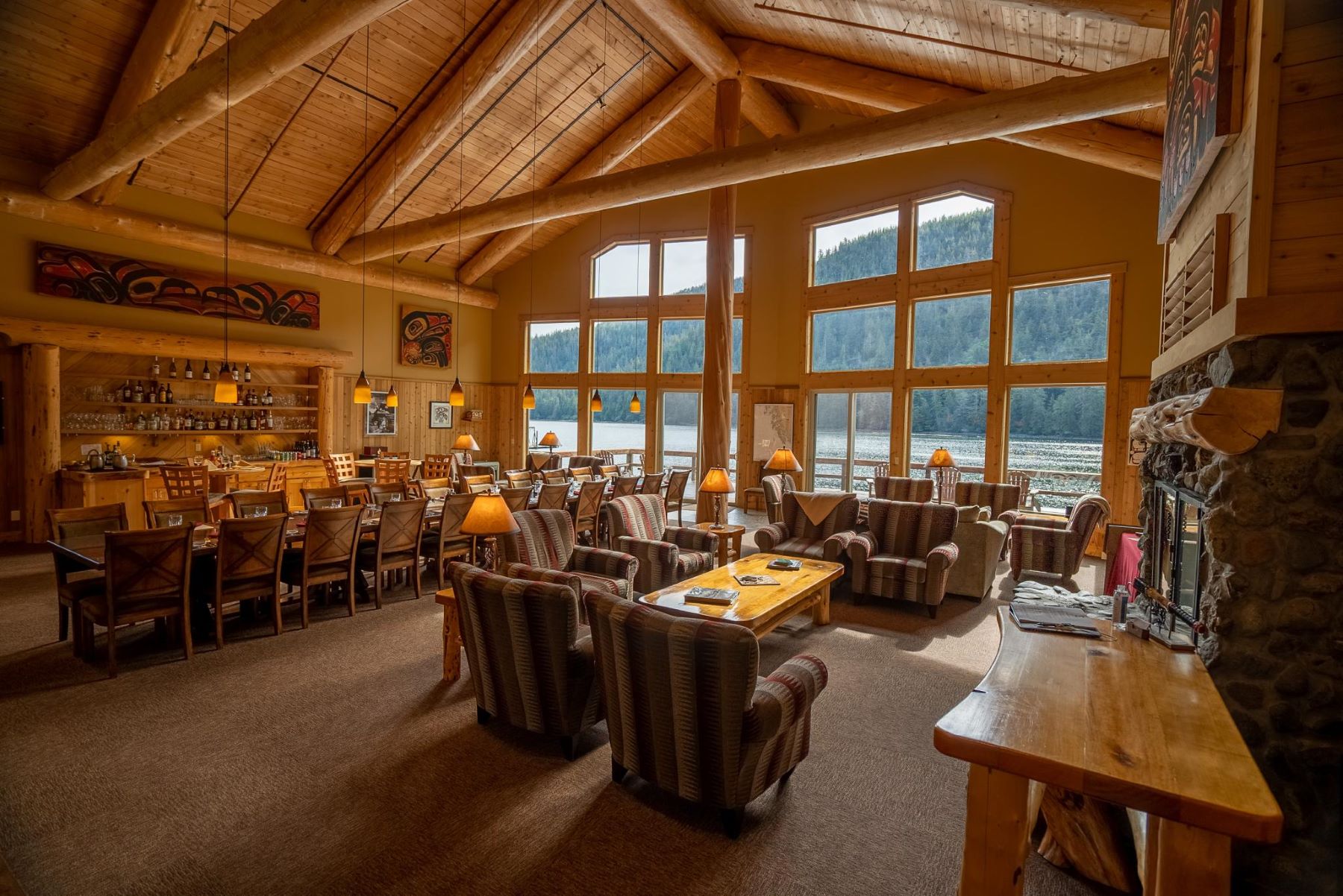 Views from the inside of a fishing lodge in Alaska